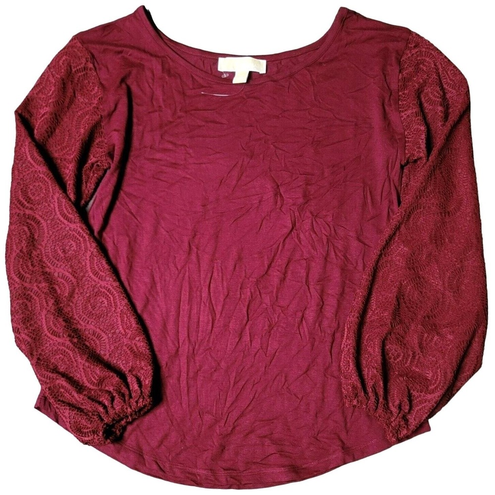 Michael Kors Burgundy Lace Balloon Sleeve Top XS Maroon Scoop Neck Blouse